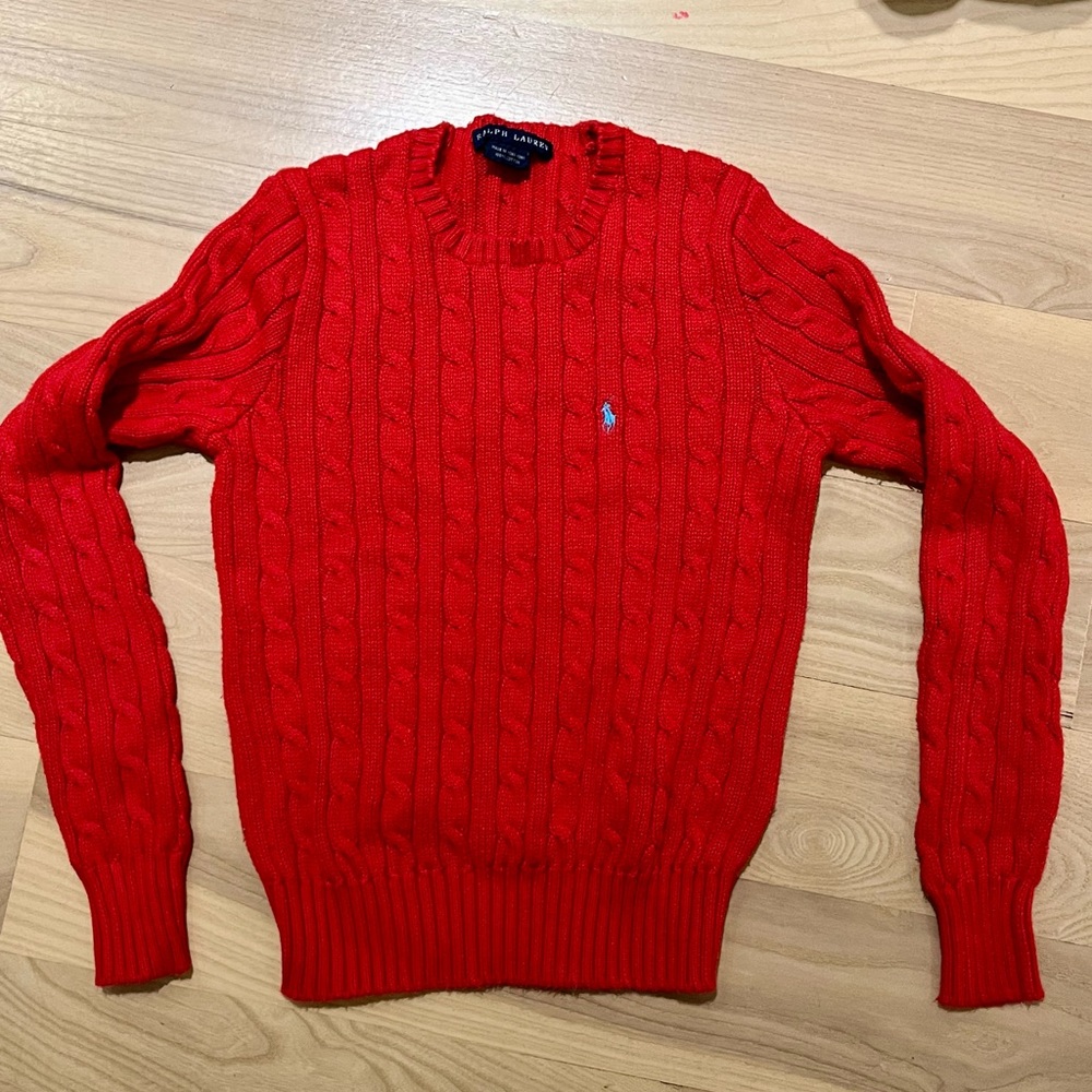 Ralph Lauren Blue Label Red 100% Cotton Cable Knit Sweater Medium